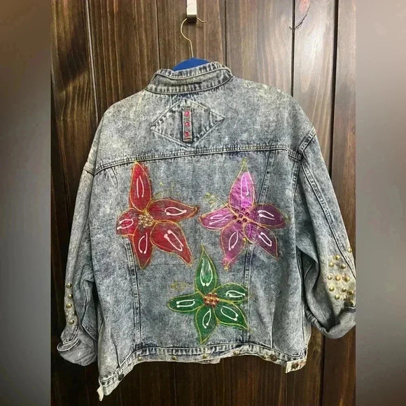 Vintage 90’s Statement Piece Flower Bedazzled Jacket- Rare- Peak 90’s-size: XL - Picture 8 of 16